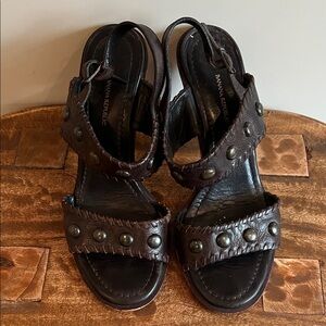 Banana Republic Dark Brown Studded Leather Slingback Heels